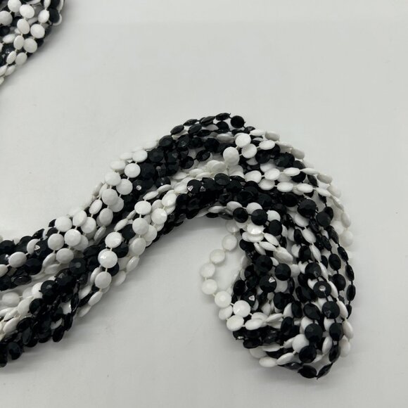 Vintage Multi-Strand Black White Necklace 1970s Acrylic Bead Torsade Statement - Picture 6 of 16